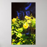 Waterfull with Yellow Hibiscus Plant Posters