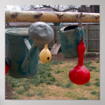 Watering Cans and Birdhouses Poster