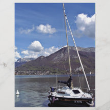 Waterscape with white sailboat and blue sky personalized flyer