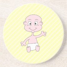 Waving Cute Baby, on yellow stripes. Coasters