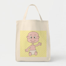 Waving Cute Baby, on yellow stripes. Custom Canvas Bags