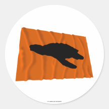 Waving Sea Turtle Nesting Flag Round Sticker