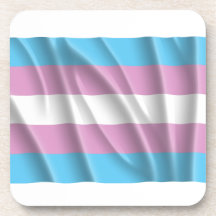 Waving transexual pride flag beverage coaster