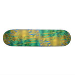 Wavy blue-gold green skate board deck