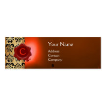 WAX SEAL DAMASK PARCHMENT  MONOGRAM orange Business Card Template