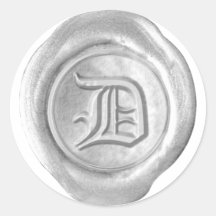 Wax Seal Monogram - Silver - Old English D - Round Sticker