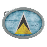 Weathered Saint Lucian Flag Oval Belt Buckle