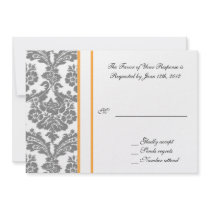 wedding acceptance card, black damask personalized invites