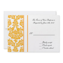 wedding acceptance card, yellow damask custom announcements