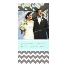 Wedding Announcement Photo Card Grey Aqua Chevron