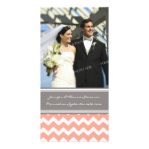 Wedding Announcement Photo Card Grey Coral Chevron
