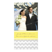 Wedding Announcement Photo Card Grey Lemon Chevron