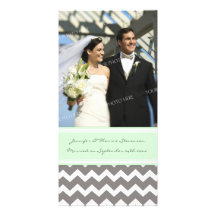 Wedding Announcement Photo Card Grey Mint Chevron
