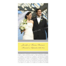 Wedding Announcement Photo Card Lemon Grey Damask