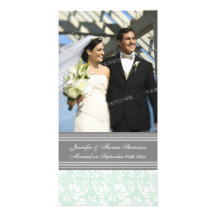 Wedding Announcement Photo Card Mint Grey Damask