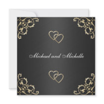 Wedding Black with Gold Metal Trims Personalized Invites
