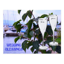 Wedding blessings, champagne by the lake post card