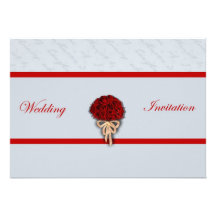 Wedding Bouquet Red Roses Wedding Invitation