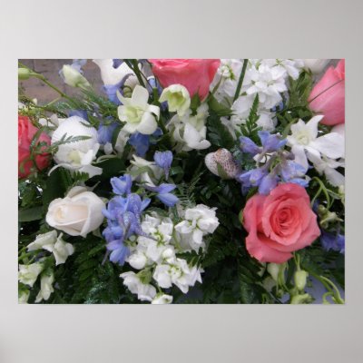 Wedding Centerpiece with pink blue and white Assorted Flowers