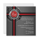 Wedding Ceremony Invitation Red Silver Embossed