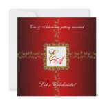 Wedding Couples Shower Invitation Red Gold Leaf