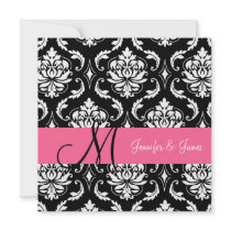 Wedding Damask Monogram Pink Wedding Invitation
