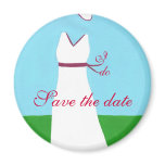 Wedding dress, red ribbon, Save the date magnet