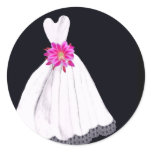 Wedding Dress with Pink Tropical Flower Bouquet Round Stickers