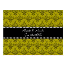 Wedding favors Mustard yellow damask Post Card