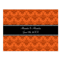 Wedding favors Orange damask Postcards