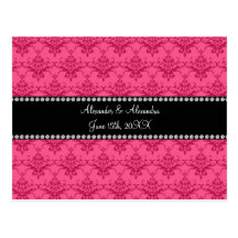 Wedding favors Pink damask Post Cards