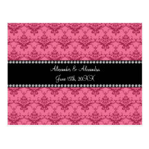 Wedding favors Pink damask Postcard