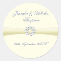 Wedding Favour Stickers Ivory with Pearl & Diamond