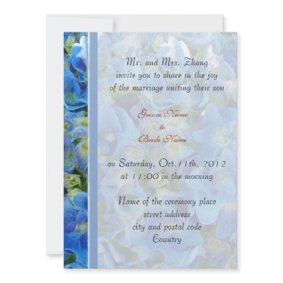 wedding, Groom`s parents invitation blue hydrangea