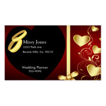 Wedding Hearts Golden Rings Set Business Card Templates