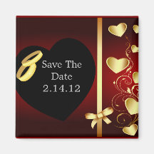 Wedding Hearts Golden Rings Set Fridge Magnets