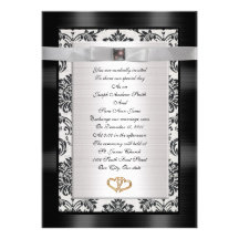 Wedding Invitation black white Damask