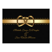 Wedding invitation gold hearts on black