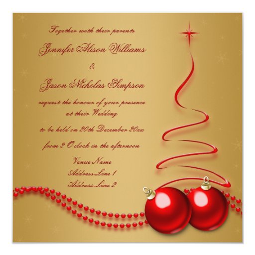 wedding invitation gold with red christmas tree zazzle wedding invitation gold with red christmas tree zazzle