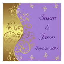 Wedding Invitation--Lavender & Gold Swirls