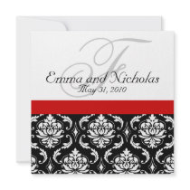 Wedding Invitation Monogram Damask Red Back View