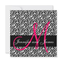Wedding Invitation Monogram Names Black White Pink
