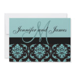Wedding Invitation Monogram Names Blue Damask