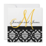 Wedding Invitation Monogram Names Yellow Damask