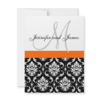 Wedding Invitation Monogram Orange Black Damask
