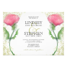 Wedding Invitation - Pink Flower Border with Gold