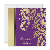 Wedding Invitation Purple Gold Shimmer Floral