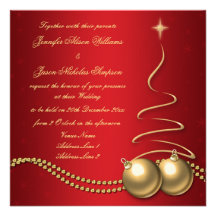 Wedding Invitation Red with Gold  Christmas Tree