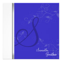 Wedding Invitation Royal Blue Floral Monogram