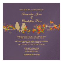 Wedding Invitations, love birds colourful blossoms